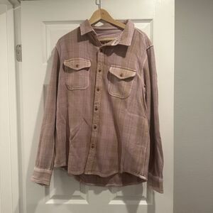 Outerknown Blanket Shirt Men's Medium Pink Tan Plaid Flannel Heavy Button Up NWT